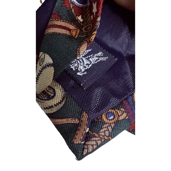 VTG Burberry London Tie with Baseball Theme 100% Silk - Picture 3 of 10